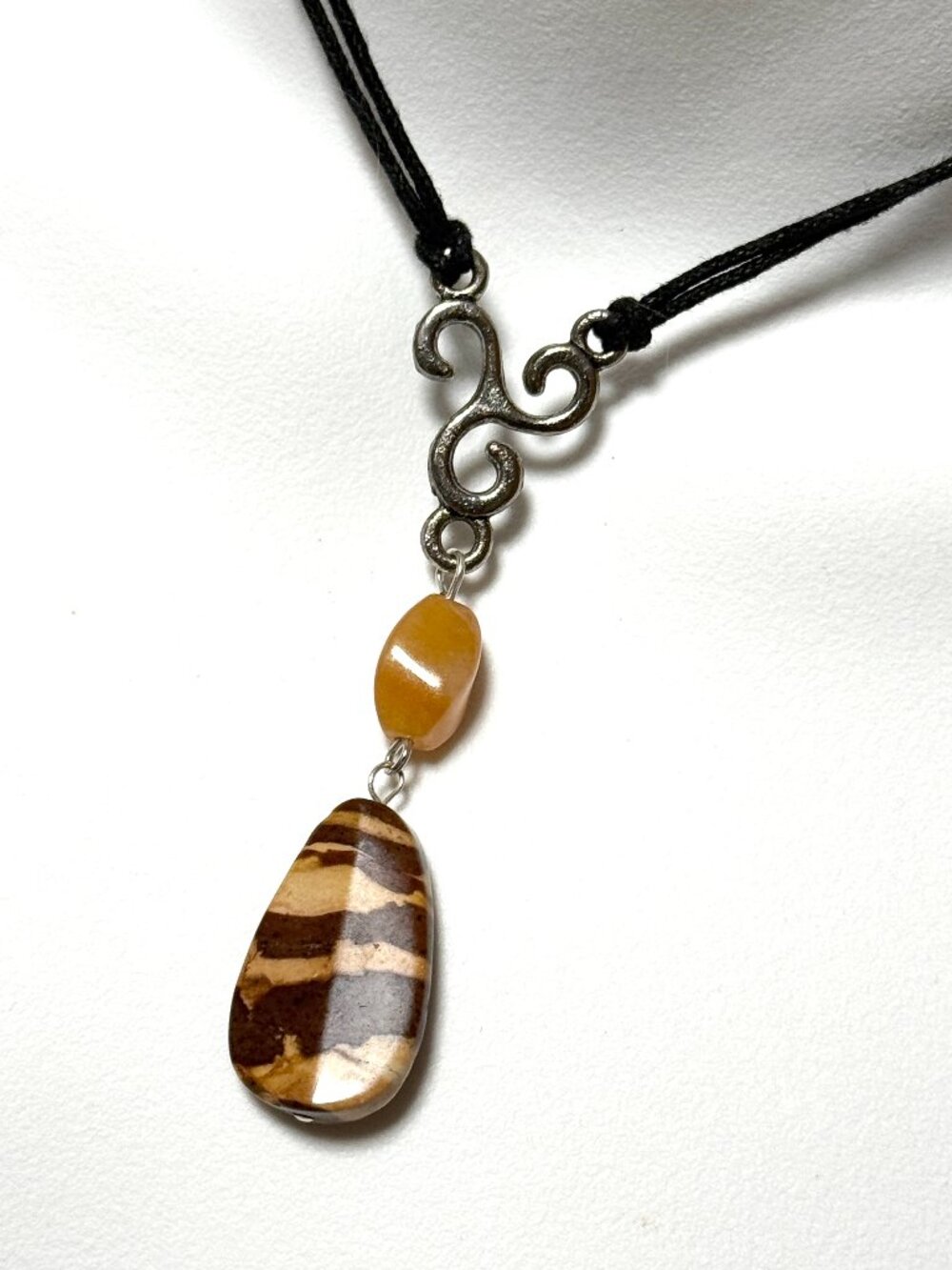 2/$20, Natural Zebra Jasper Short Necklace, Genuine Gemstone & Black Cord